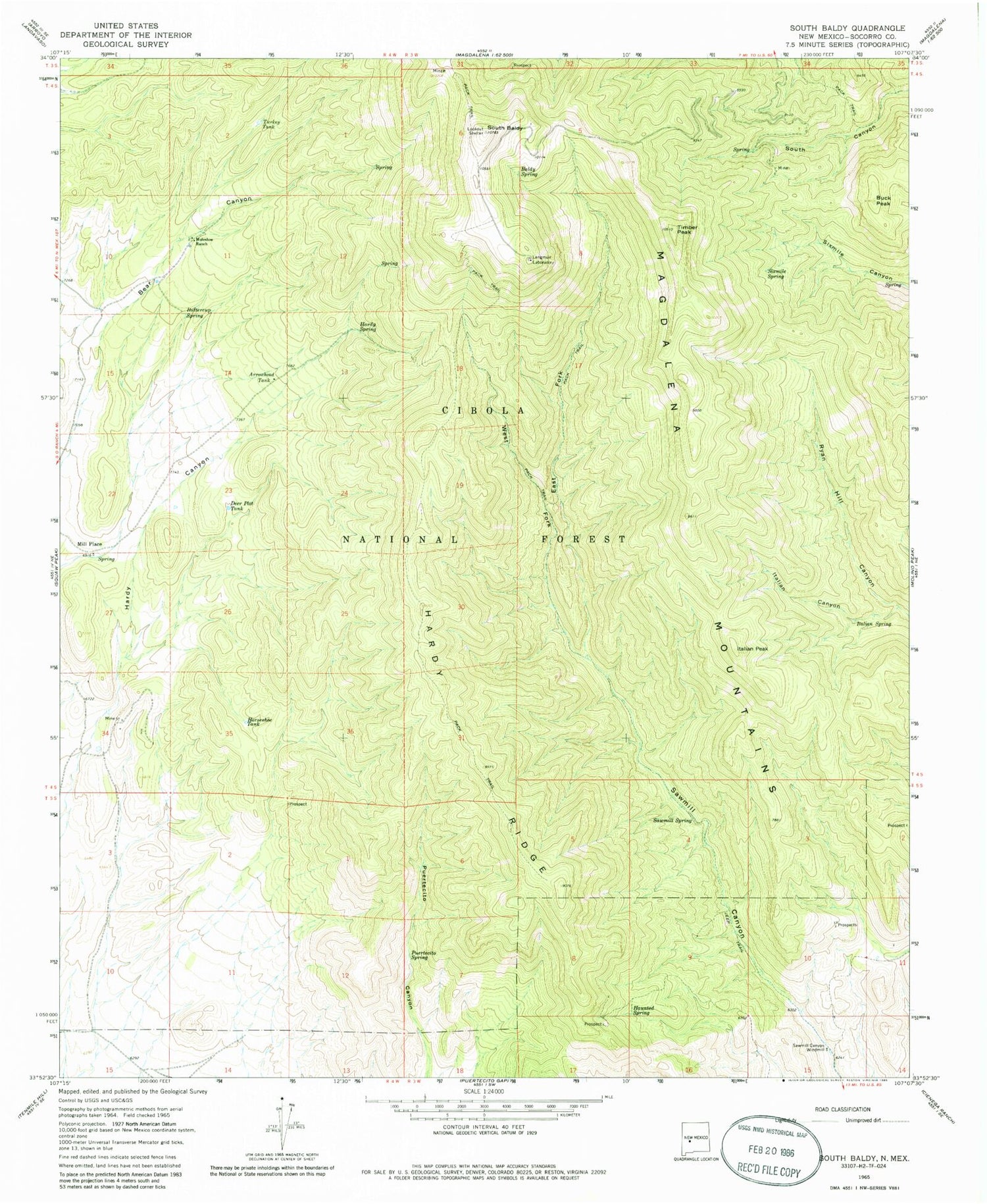 Classic USGS South Baldy New Mexico 7.5'x7.5' Topo Map Image
