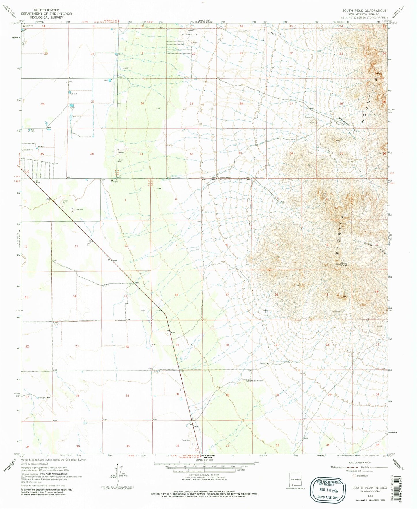 Classic USGS South Peak New Mexico 7.5'x7.5' Topo Map Image