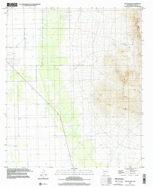 Classic USGS South Peak New Mexico 7.5'x7.5' Topo Map Image