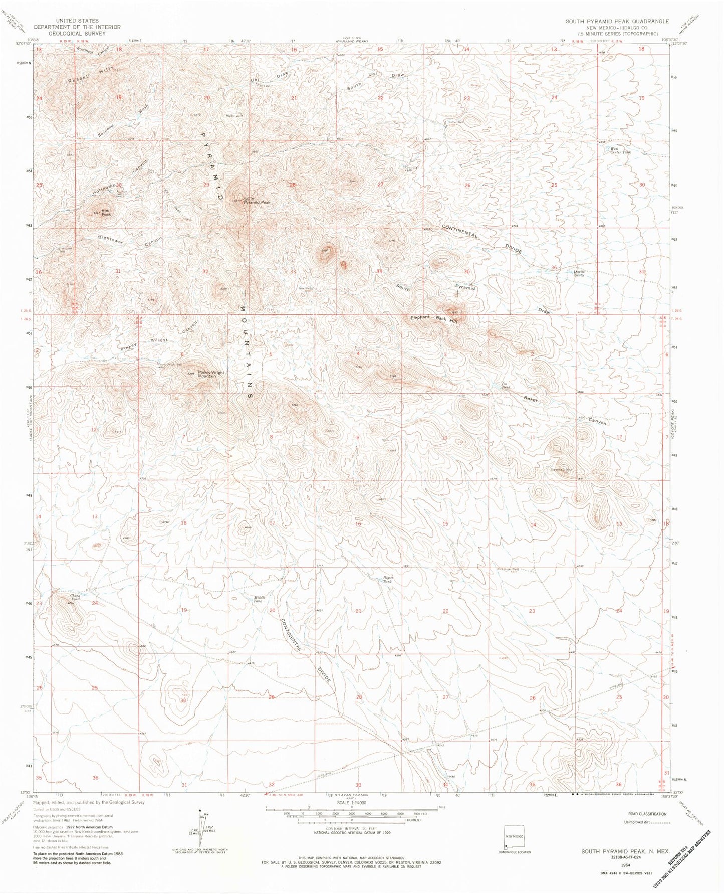 Classic USGS South Pyramid Peak New Mexico 7.5'x7.5' Topo Map Image