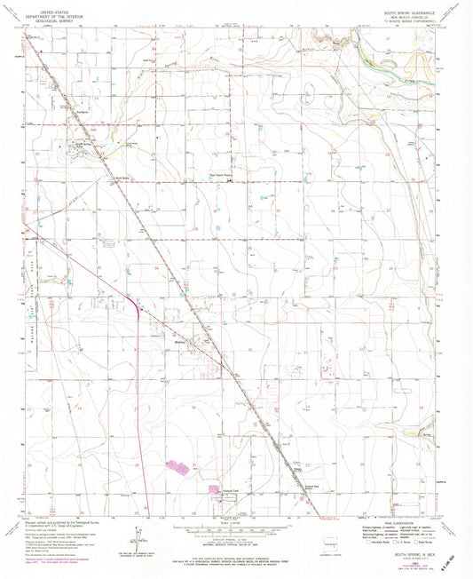 Classic USGS South Spring New Mexico 7.5'x7.5' Topo Map Image