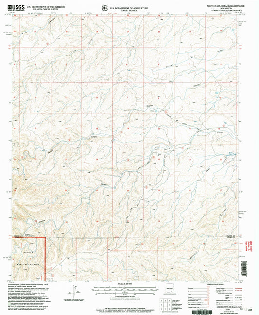 Classic USGS South Taylor Tank New Mexico 7.5'x7.5' Topo Map Image