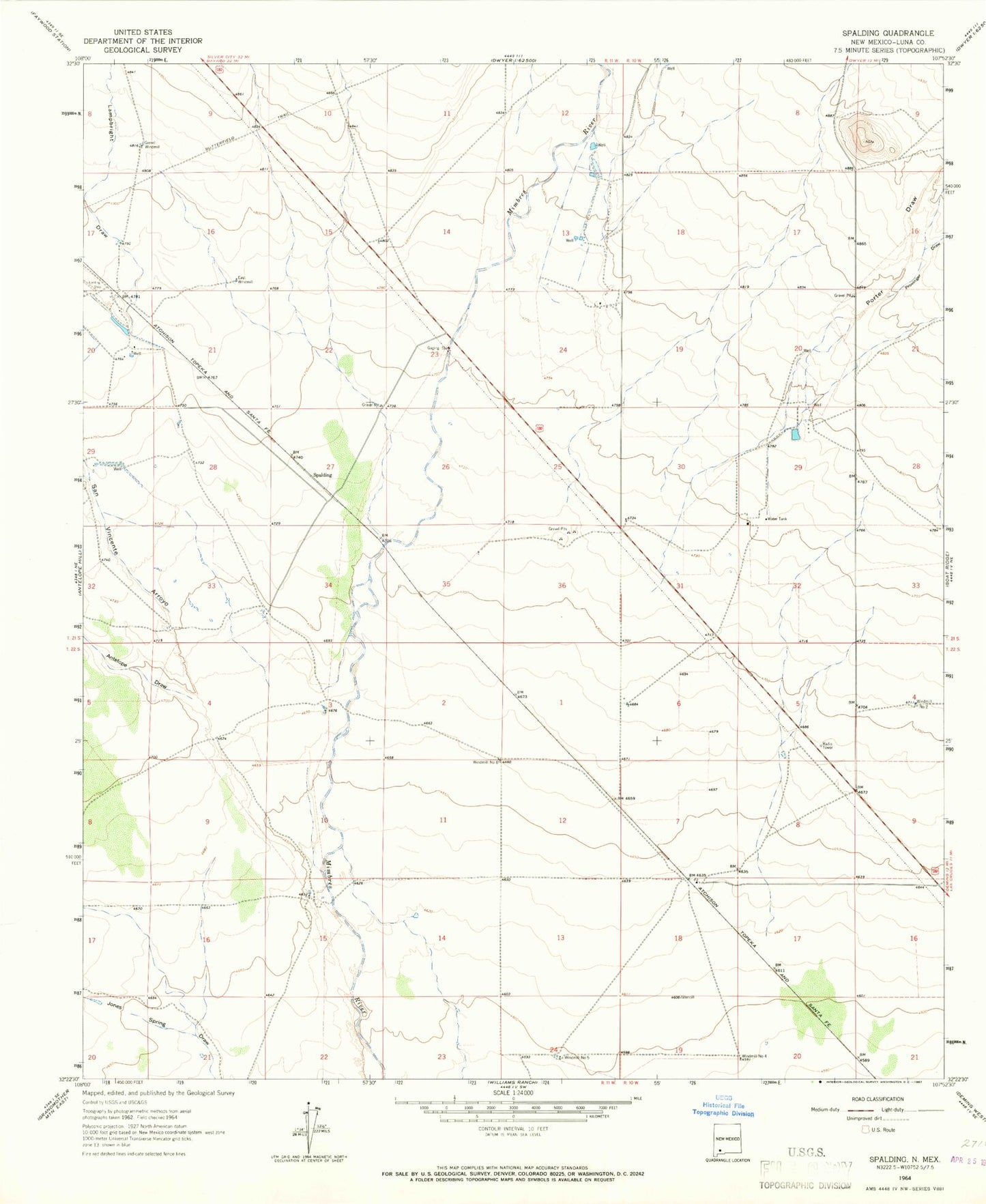 Classic USGS Spalding New Mexico 7.5'x7.5' Topo Map Image