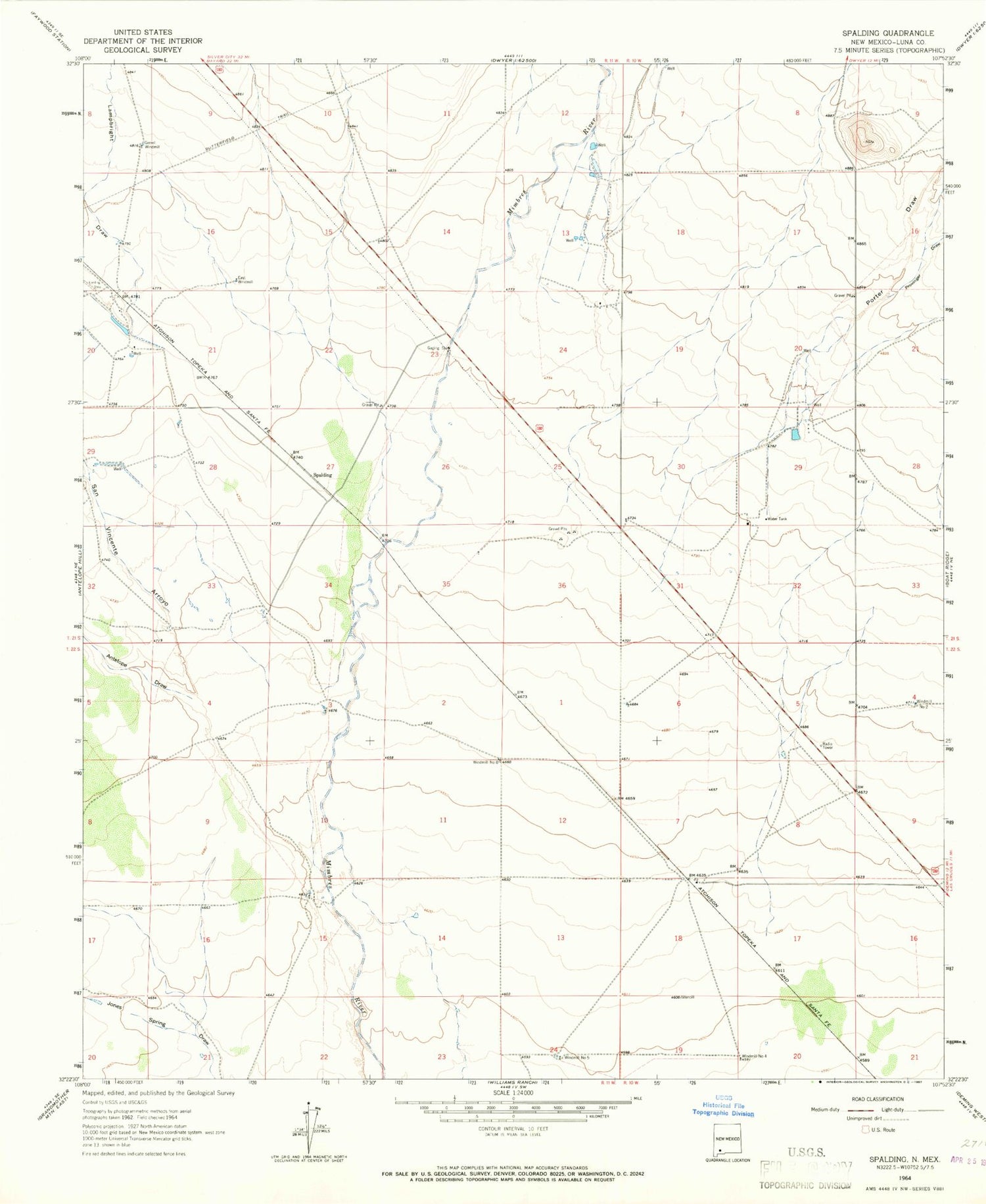 Classic USGS Spalding New Mexico 7.5'x7.5' Topo Map Image