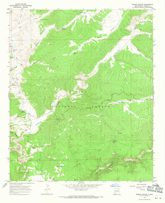 Classic USGS Spring Canyon New Mexico 7.5'x7.5' Topo Map Image