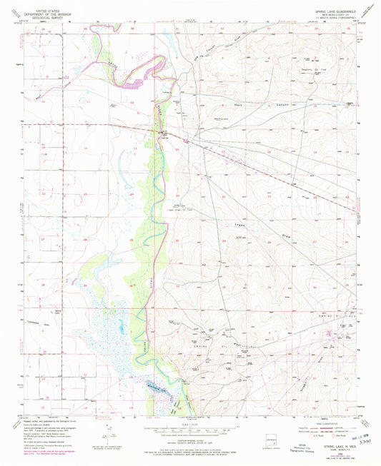 Classic USGS Spring Lake New Mexico 7.5'x7.5' Topo Map Image