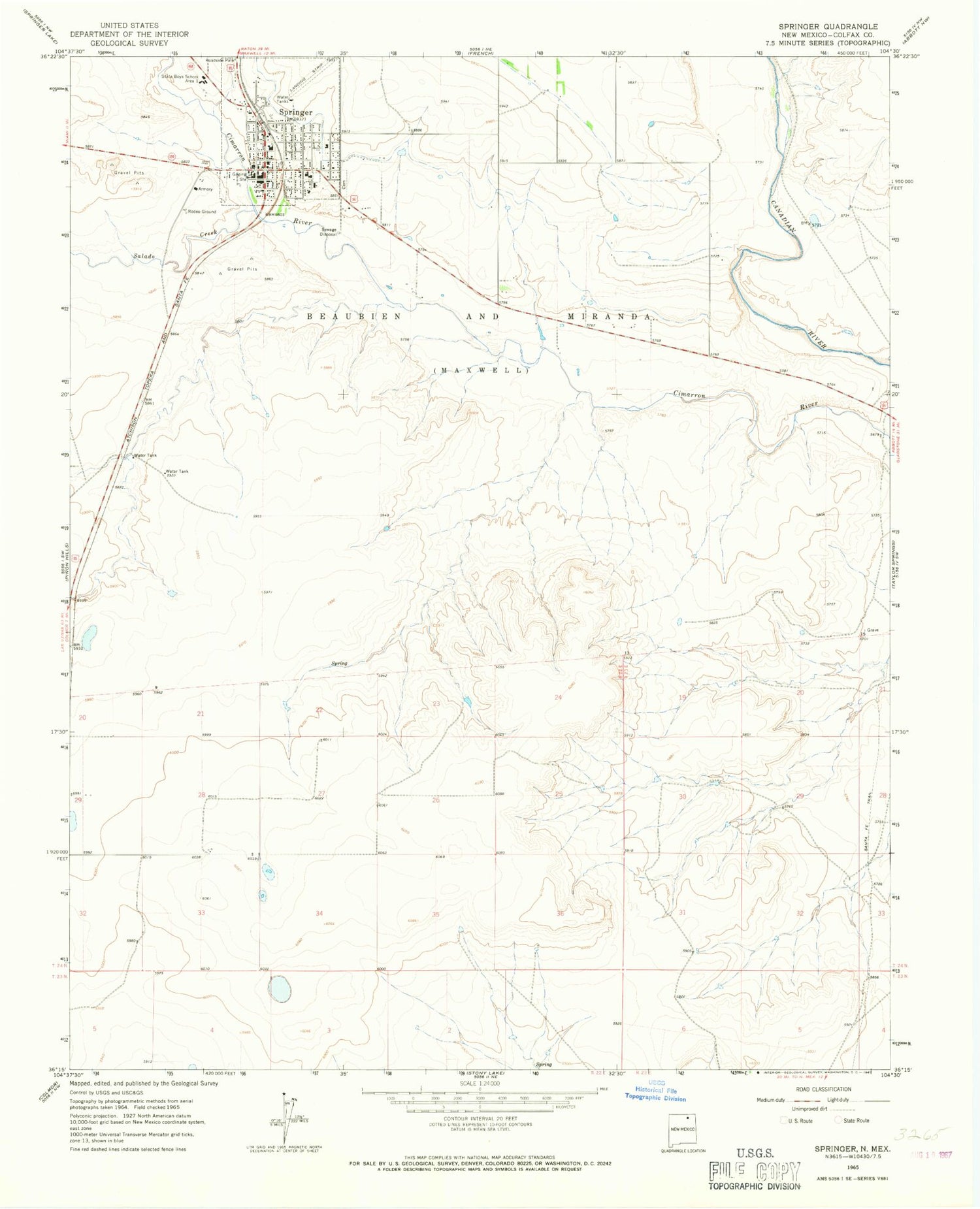 Classic USGS Springer New Mexico 7.5'x7.5' Topo Map Image