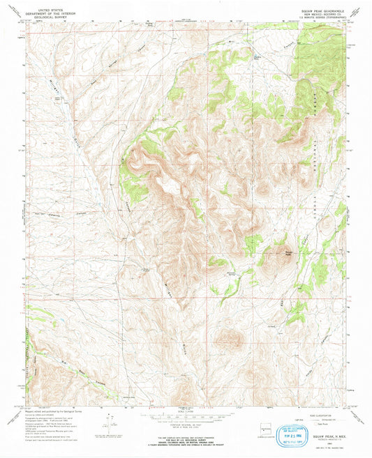 Classic USGS Squaw Peak New Mexico 7.5'x7.5' Topo Map Image