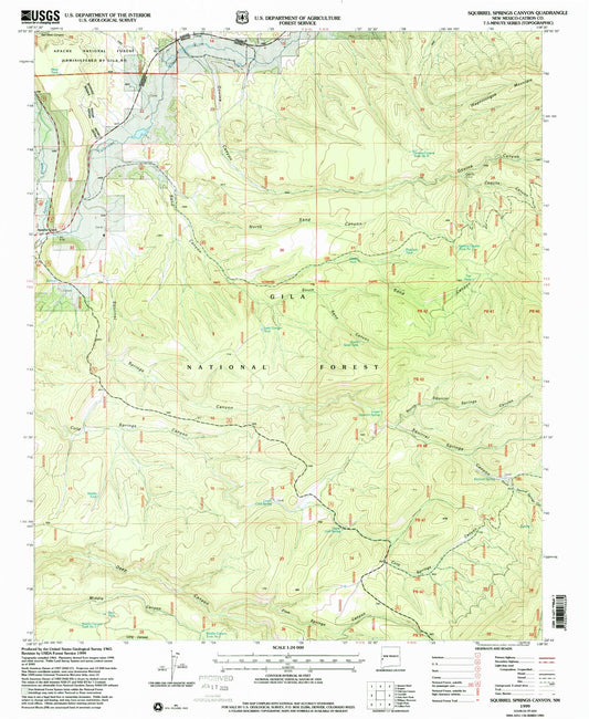 Classic USGS Squirrel Springs Canyon New Mexico 7.5'x7.5' Topo Map Image