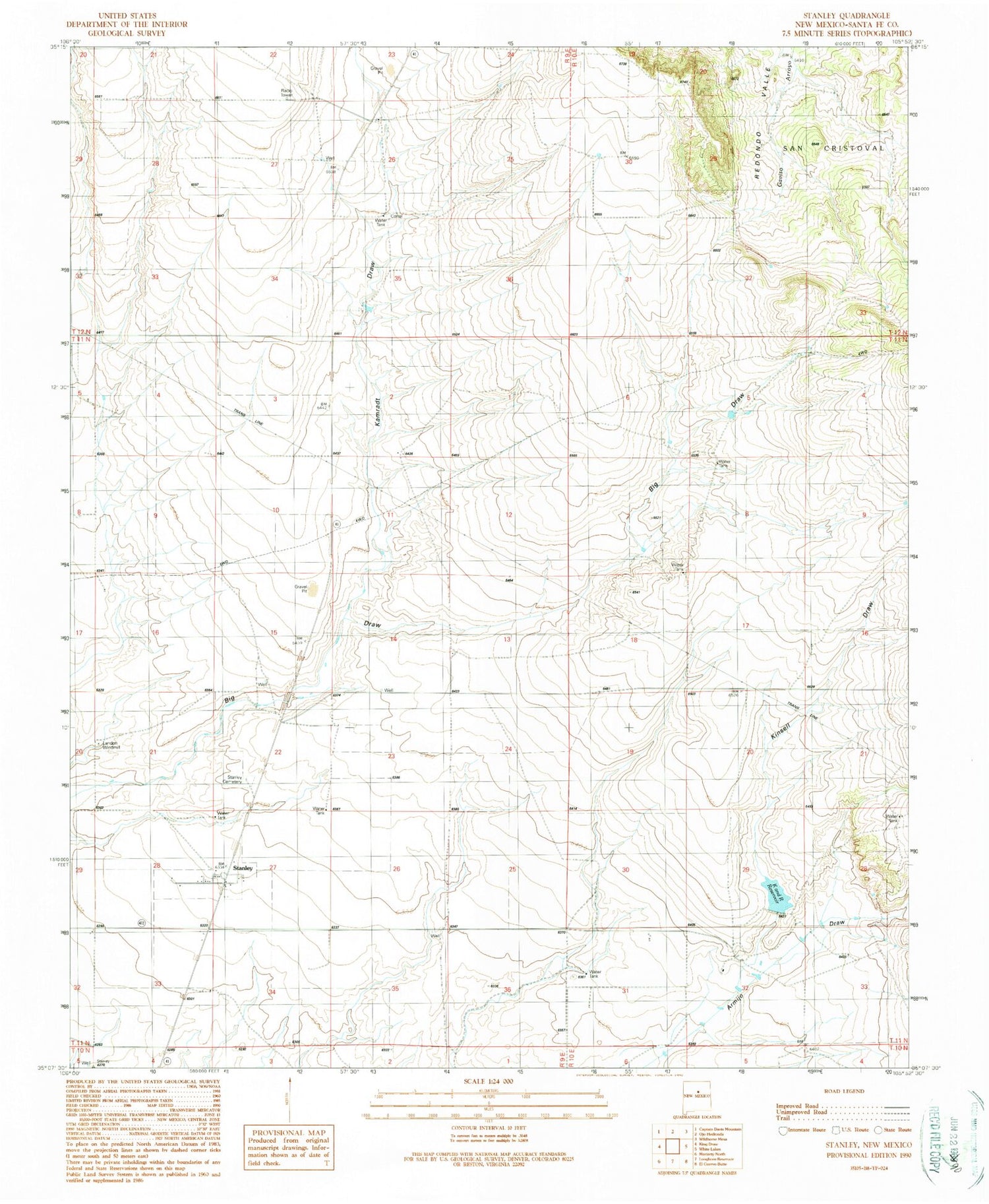 Classic USGS Stanley New Mexico 7.5'x7.5' Topo Map Image