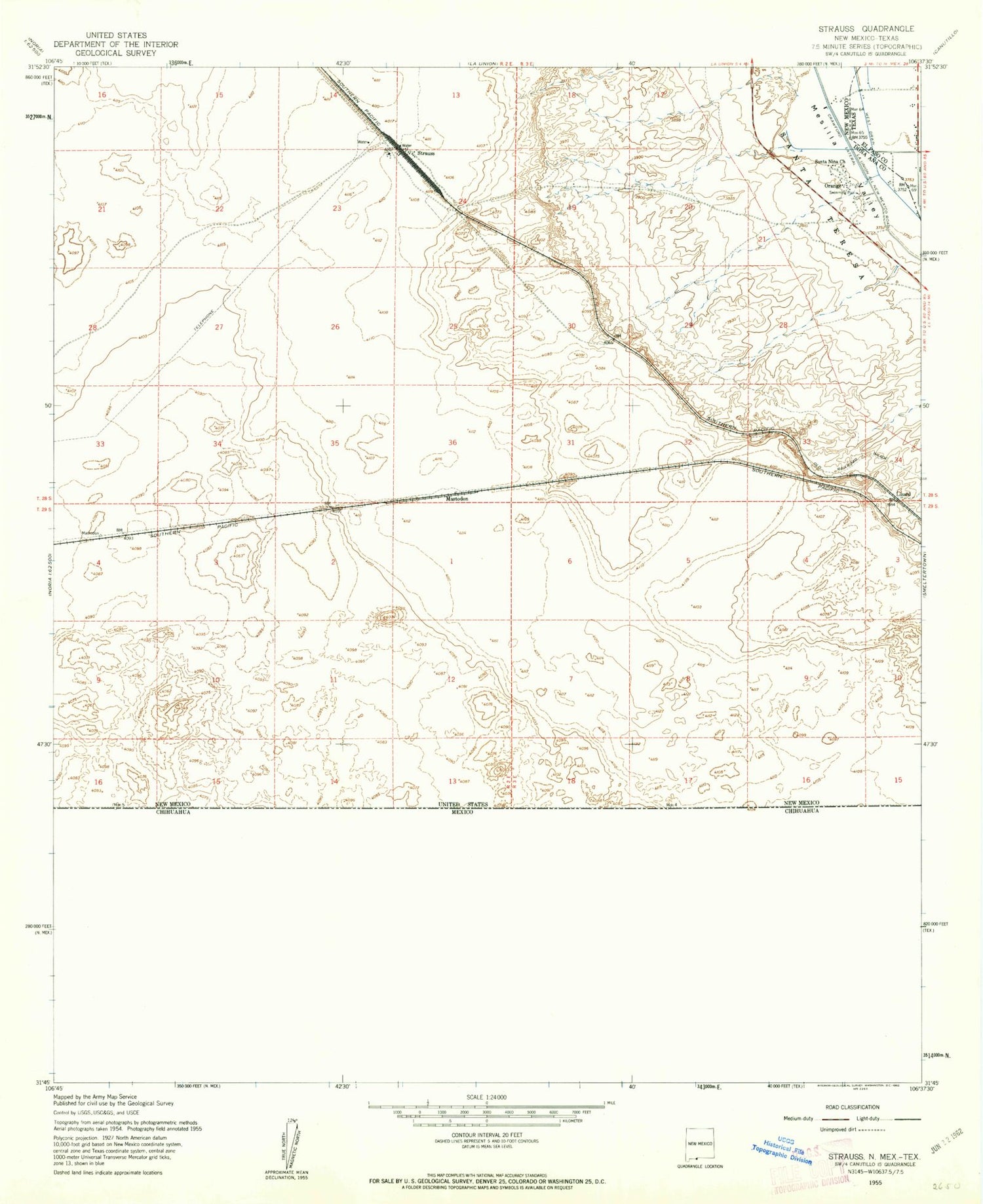 Classic USGS Strauss New Mexico 7.5'x7.5' Topo Map Image