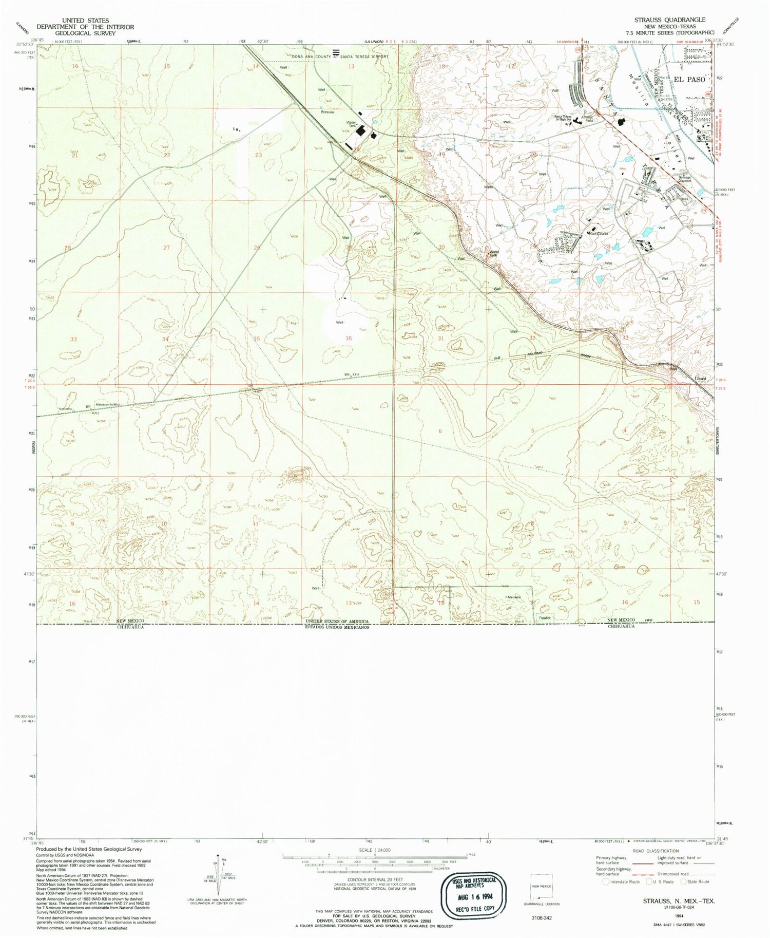 Classic USGS Strauss New Mexico 7.5'x7.5' Topo Map Image