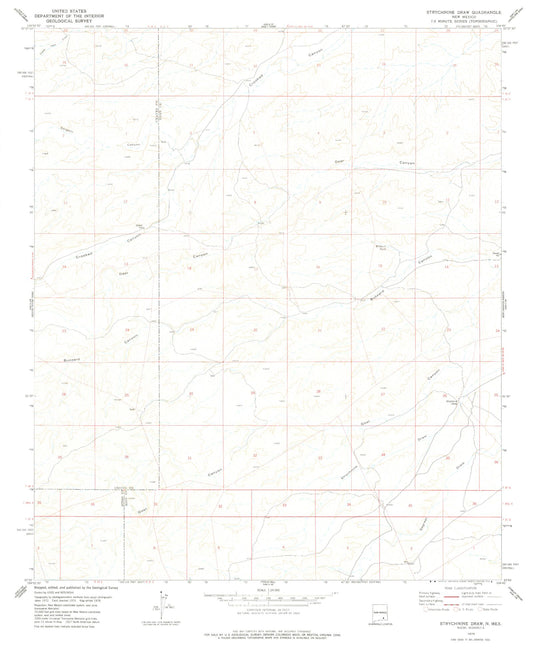 Classic USGS Strychnine Draw New Mexico 7.5'x7.5' Topo Map Image