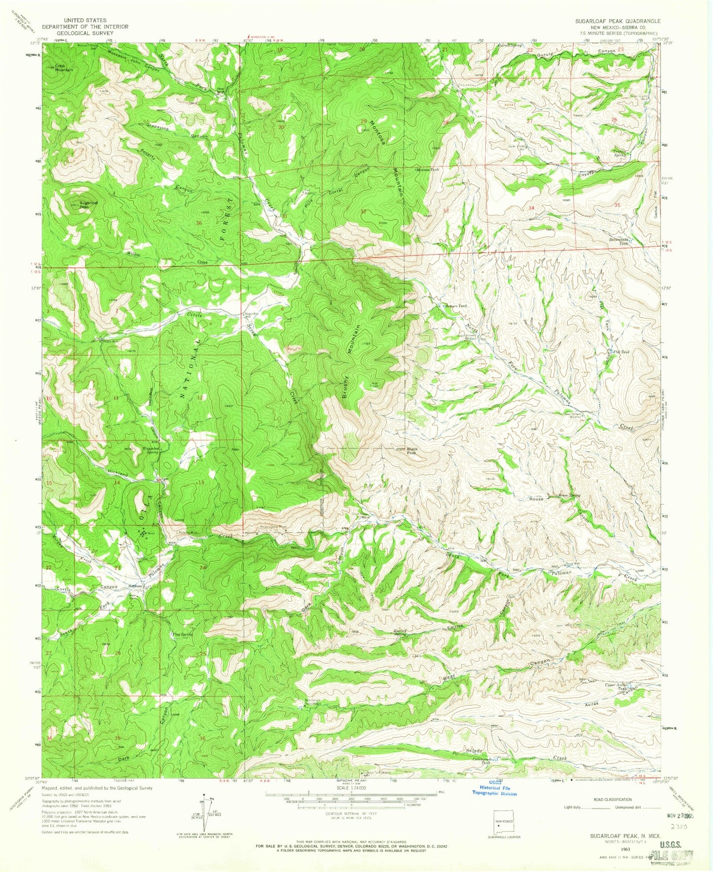 Classic USGS Sugarloaf Peak New Mexico 7.5'x7.5' Topo Map Image