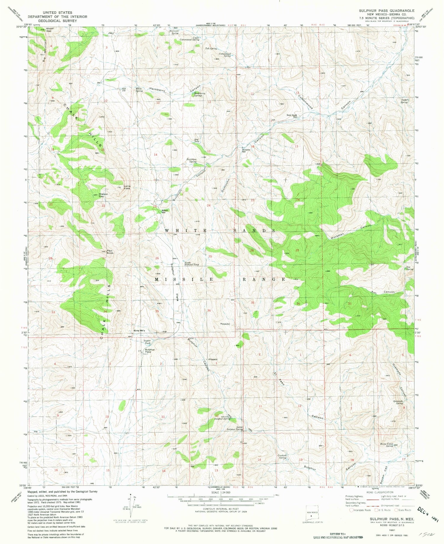 Classic USGS Sulphur Pass New Mexico 7.5'x7.5' Topo Map Image