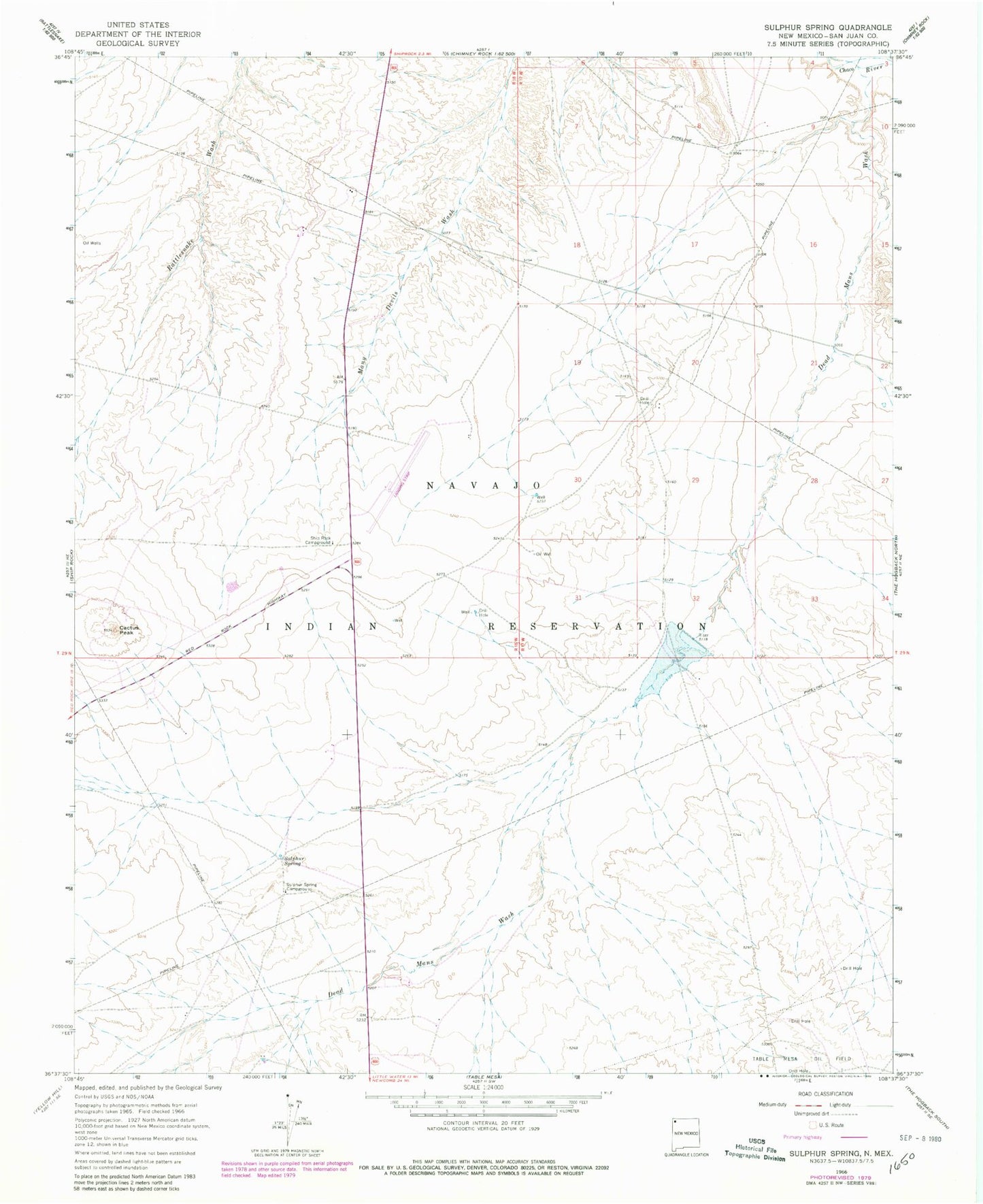 Classic USGS Sulphur Spring New Mexico 7.5'x7.5' Topo Map Image