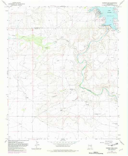 Classic USGS Sumner Dam New Mexico 7.5'x7.5' Topo Map Image