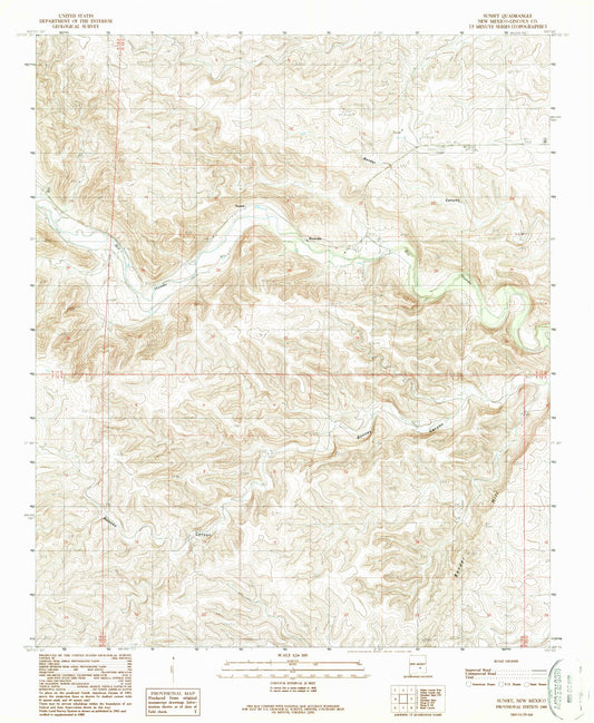 Classic USGS Sunset New Mexico 7.5'x7.5' Topo Map Image