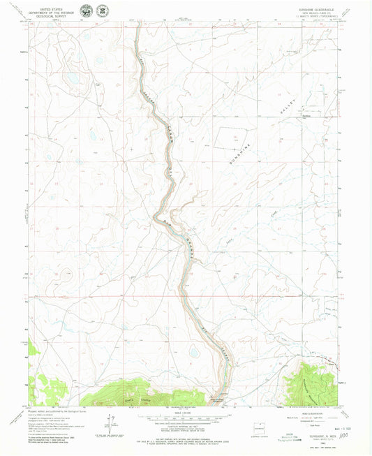 Classic USGS Sunshine New Mexico 7.5'x7.5' Topo Map Image