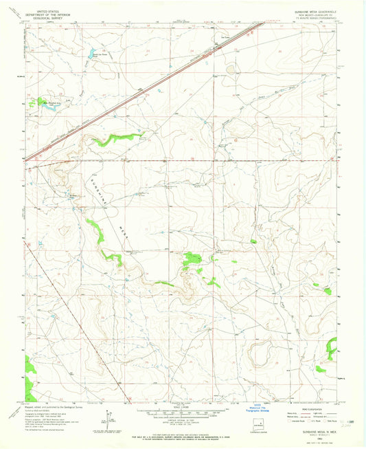 Classic USGS Sunshine Mesa New Mexico 7.5'x7.5' Topo Map Image