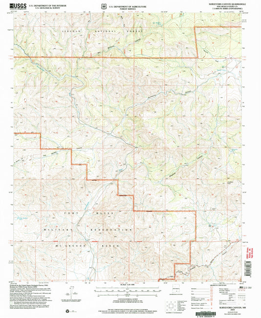 Classic USGS Surveyors Canyon New Mexico 7.5'x7.5' Topo Map Image