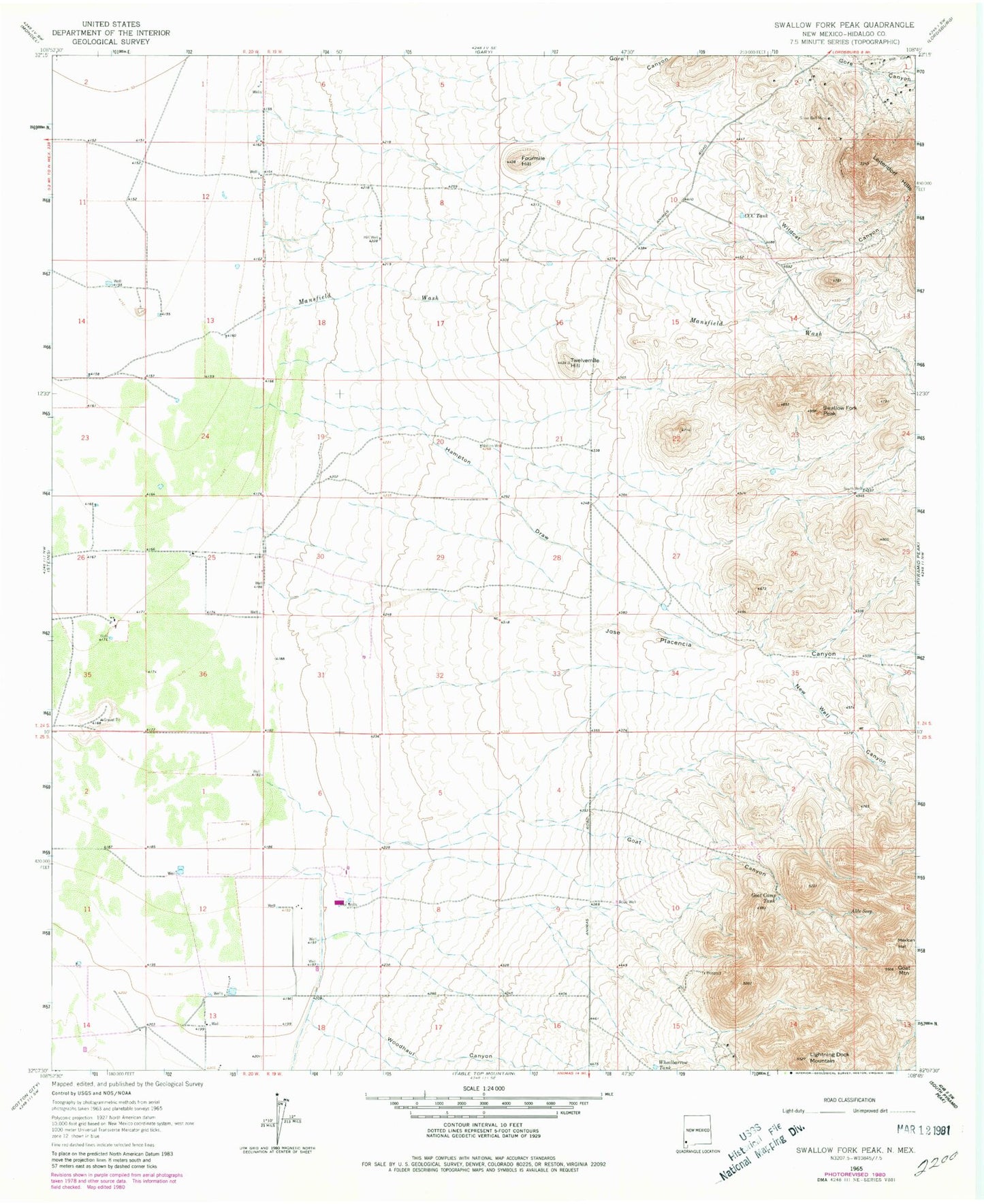 Classic USGS Swallow Fork Peak New Mexico 7.5'x7.5' Topo Map Image