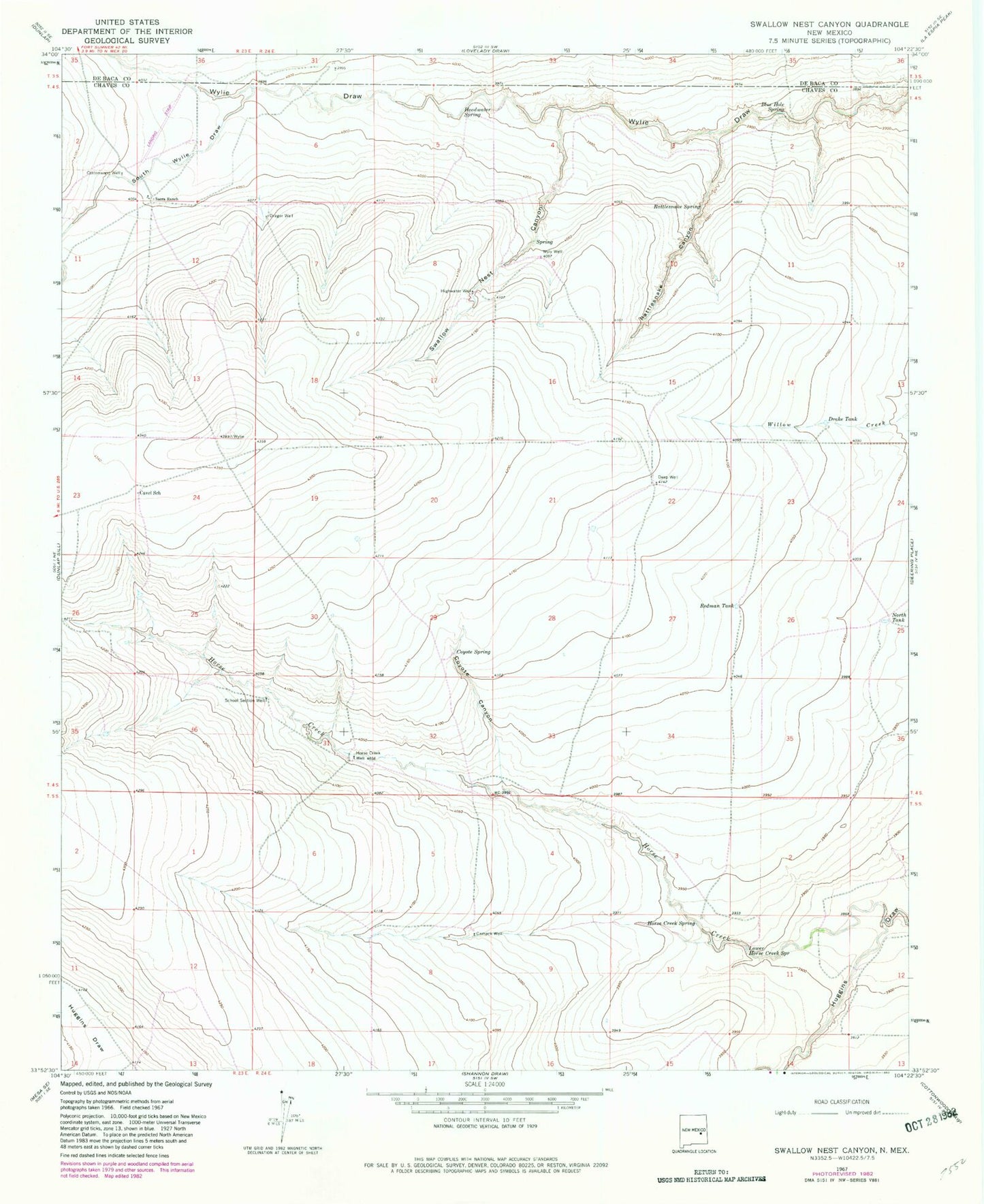 Classic USGS Swallow Nest Canyon New Mexico 7.5'x7.5' Topo Map Image
