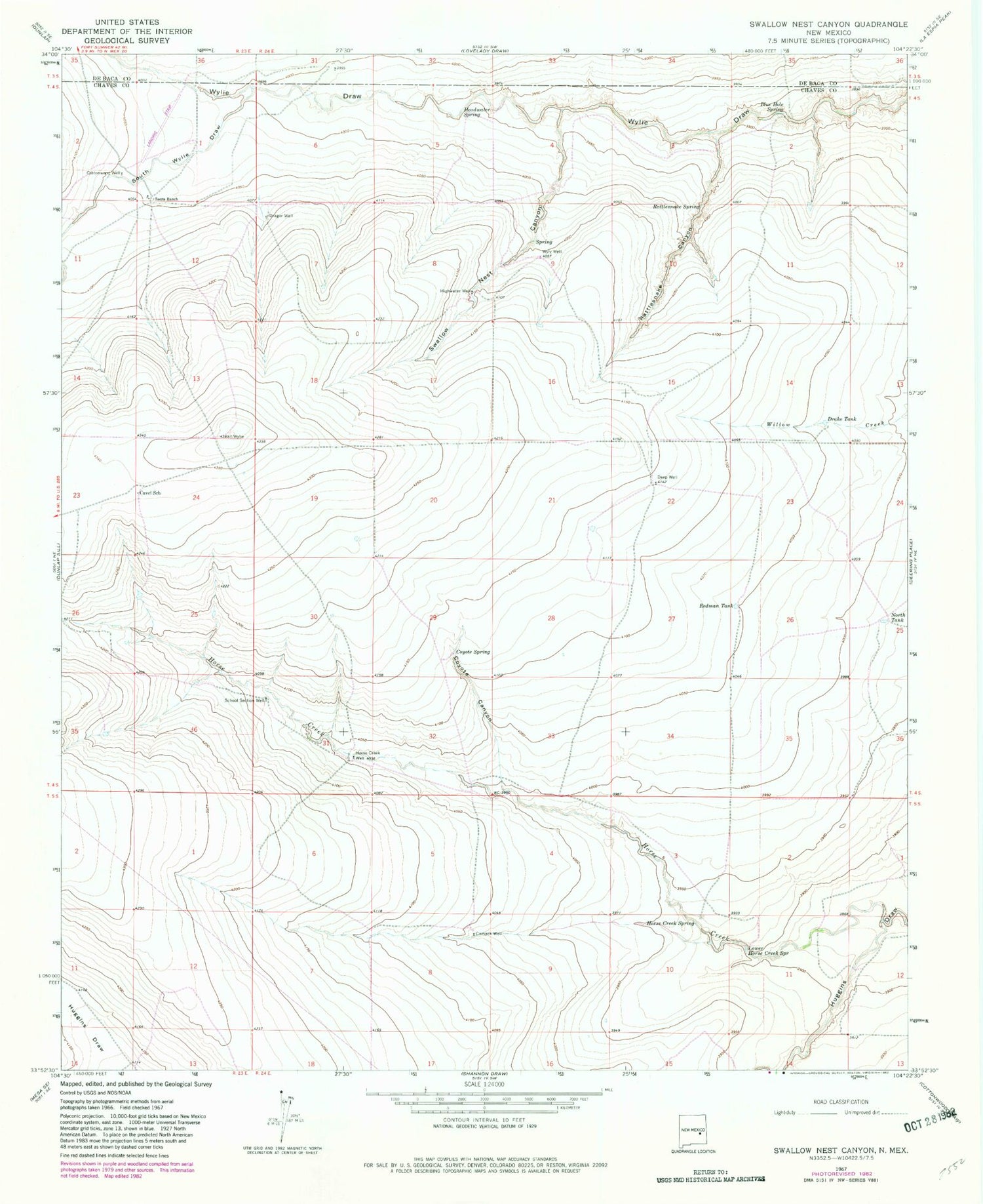 Classic USGS Swallow Nest Canyon New Mexico 7.5'x7.5' Topo Map Image