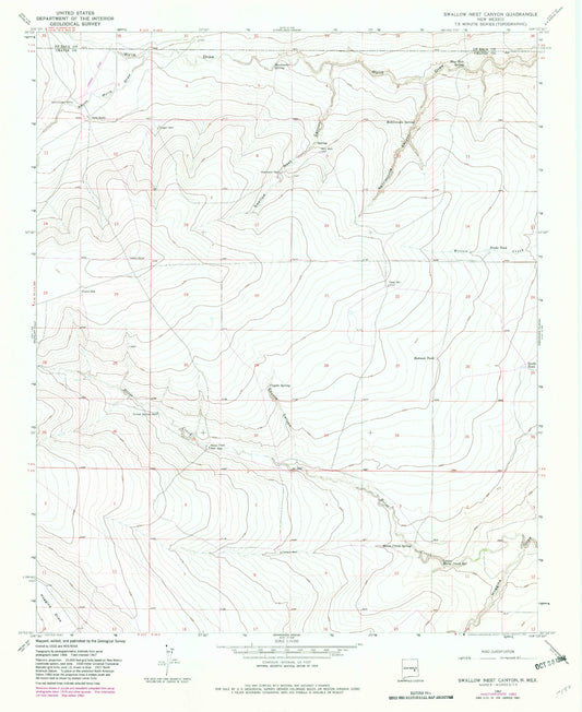 Classic USGS Swallow Nest Canyon New Mexico 7.5'x7.5' Topo Map Image