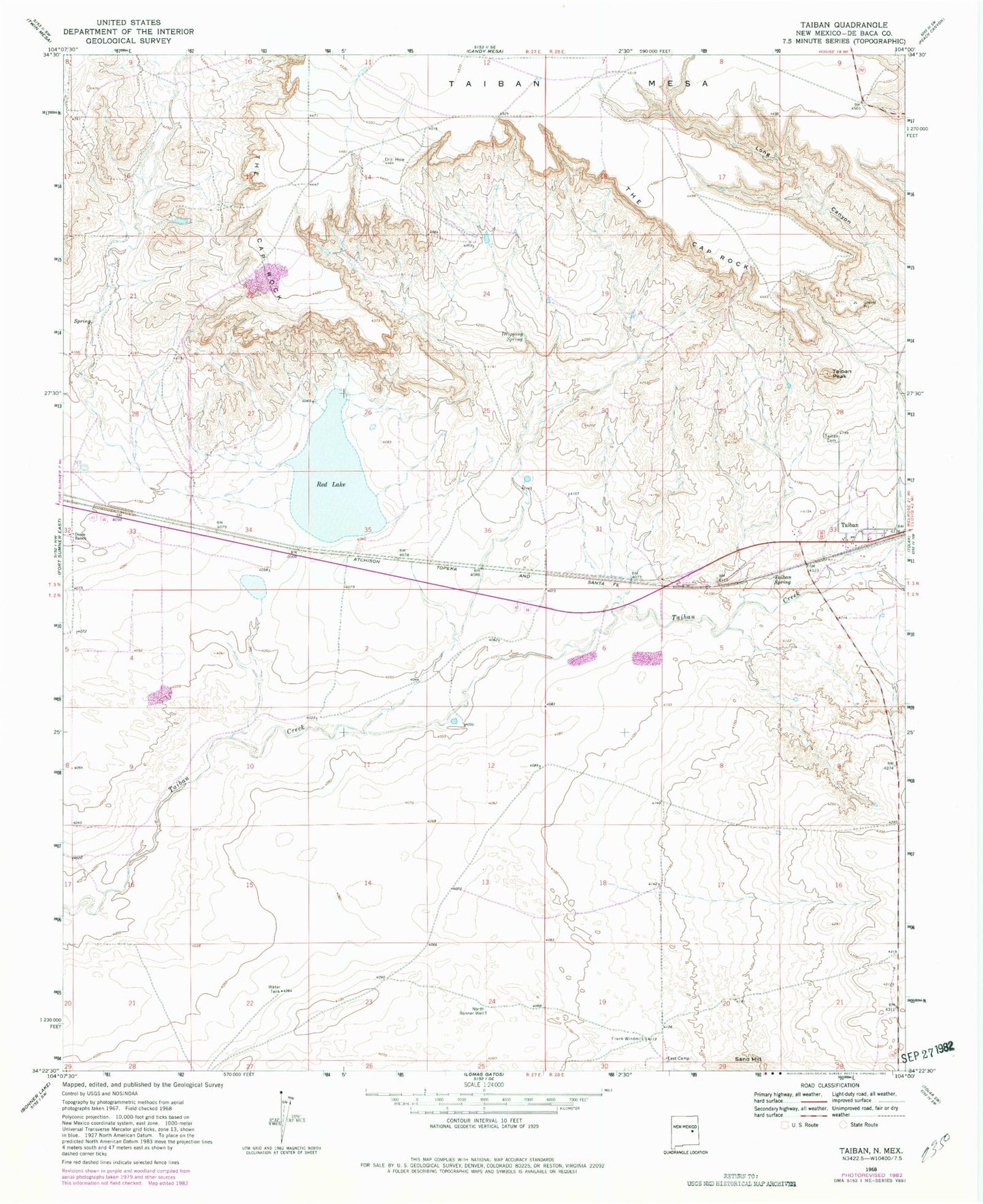 Classic USGS Taiban New Mexico 7.5'x7.5' Topo Map Image