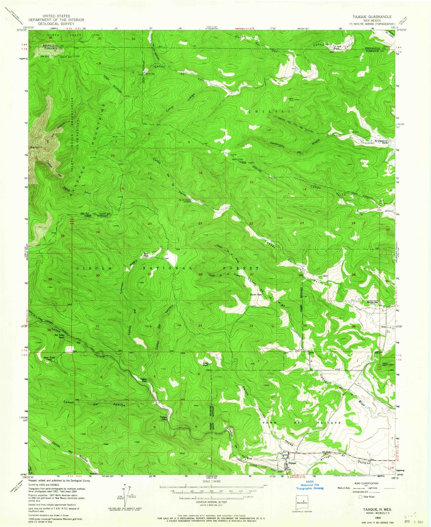Classic USGS Tajique New Mexico 7.5'x7.5' Topo Map Image