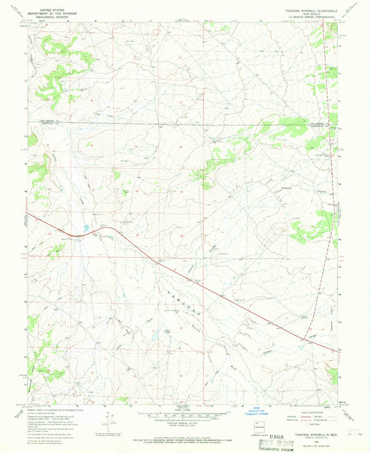 Classic USGS Tancosa Windmill New Mexico 7.5'x7.5' Topo Map Image