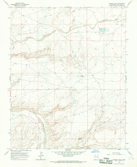 Classic USGS Tanner Lake New Mexico 7.5'x7.5' Topo Map Image