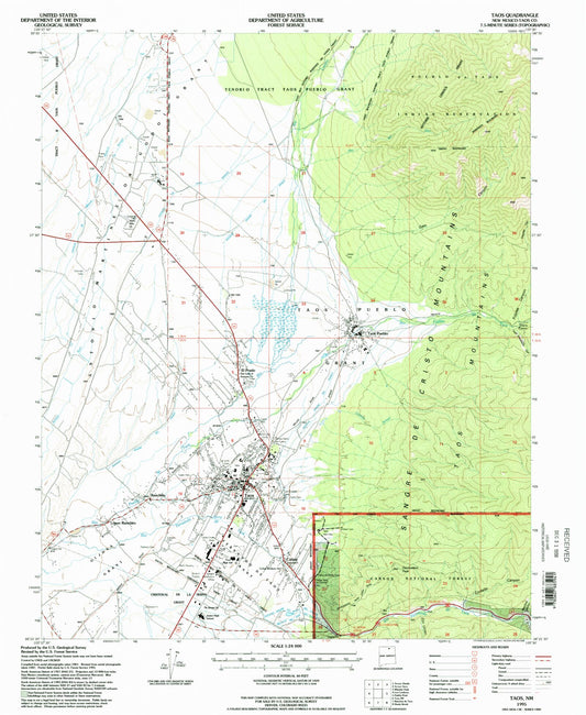 Classic USGS Taos New Mexico 7.5'x7.5' Topo Map Image