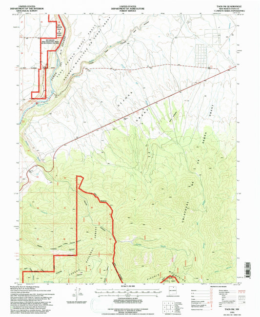 Classic USGS Taos SW New Mexico 7.5'x7.5' Topo Map Image