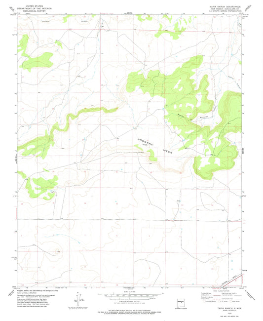 Classic USGS Tapia Ranch New Mexico 7.5'x7.5' Topo Map Image