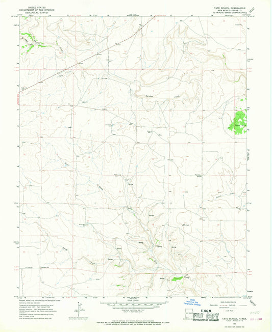 Classic USGS Tate School New Mexico 7.5'x7.5' Topo Map Image