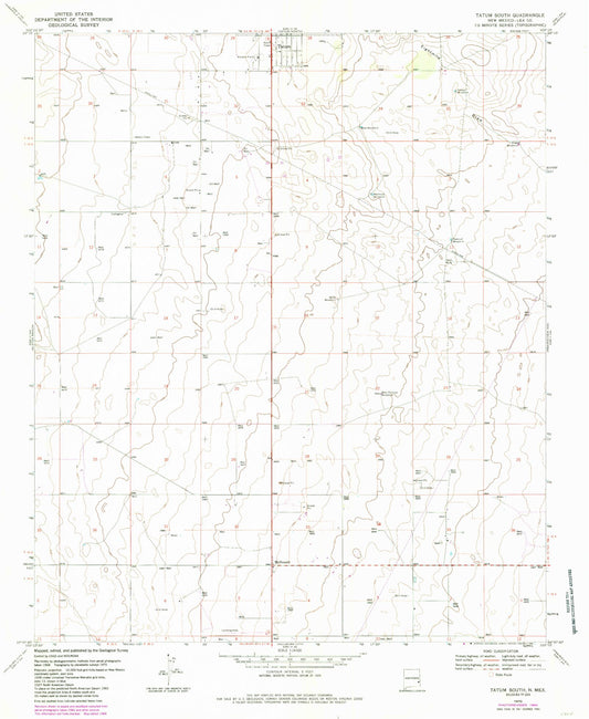 Classic USGS Tatum South New Mexico 7.5'x7.5' Topo Map Image