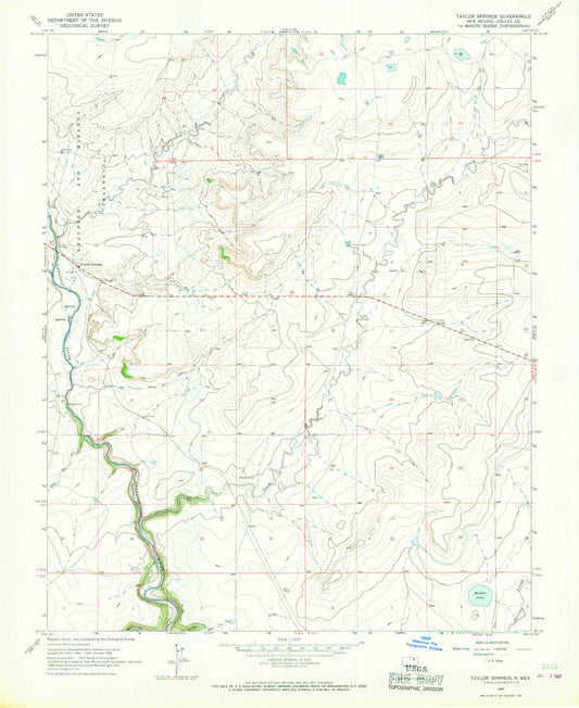 Classic USGS Taylor Springs New Mexico 7.5'x7.5' Topo Map Image