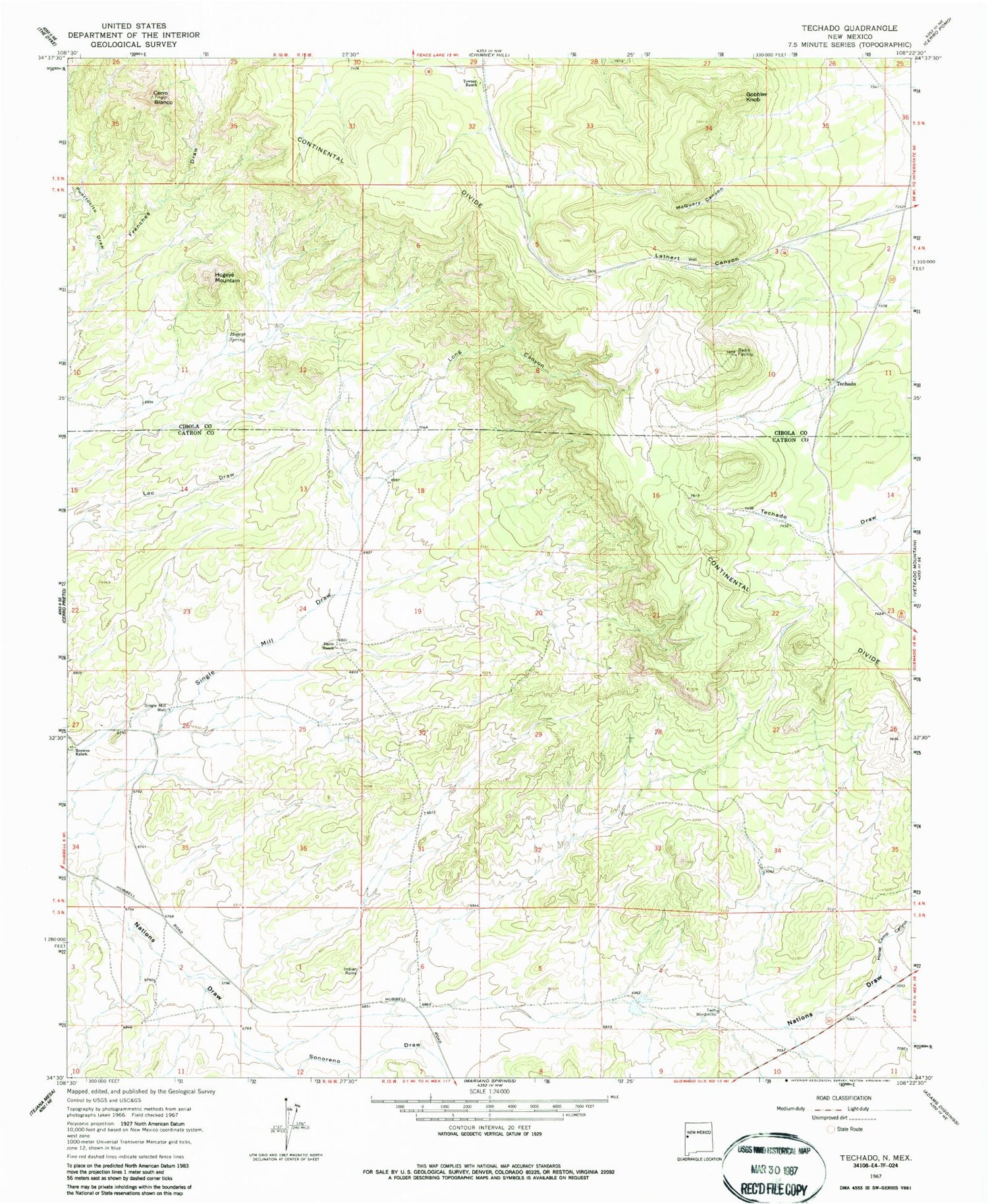 Classic USGS Techado New Mexico 7.5'x7.5' Topo Map Image
