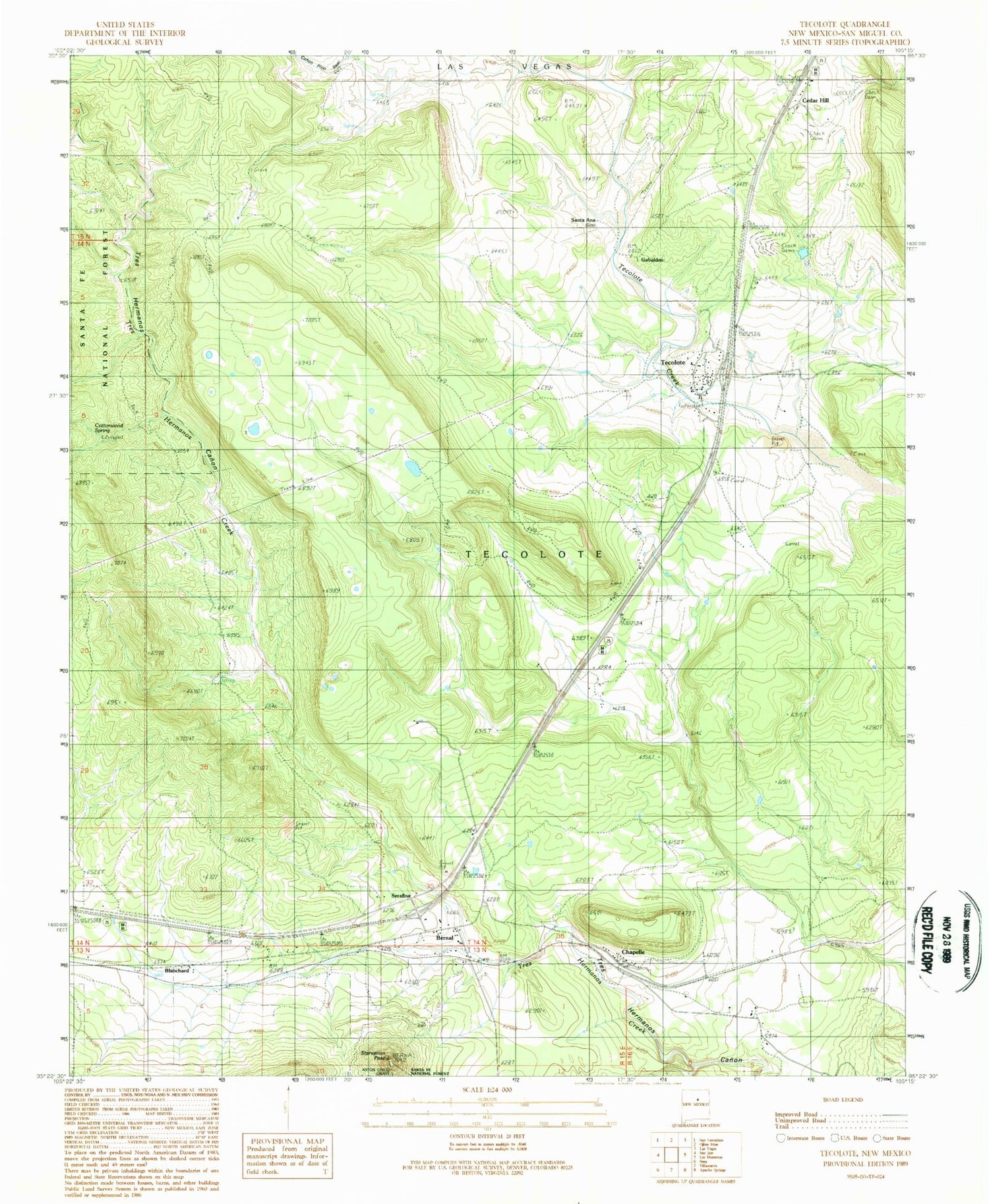 Classic USGS Tecolote New Mexico 7.5'x7.5' Topo Map Image