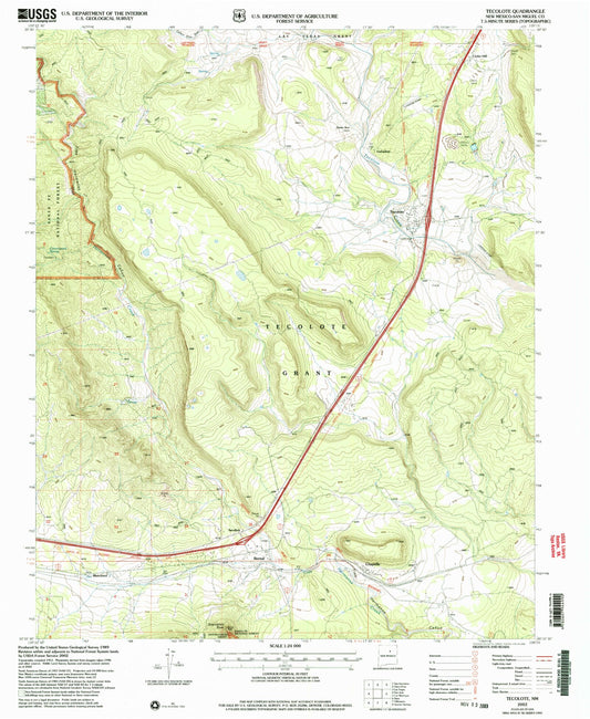 Classic USGS Tecolote New Mexico 7.5'x7.5' Topo Map Image