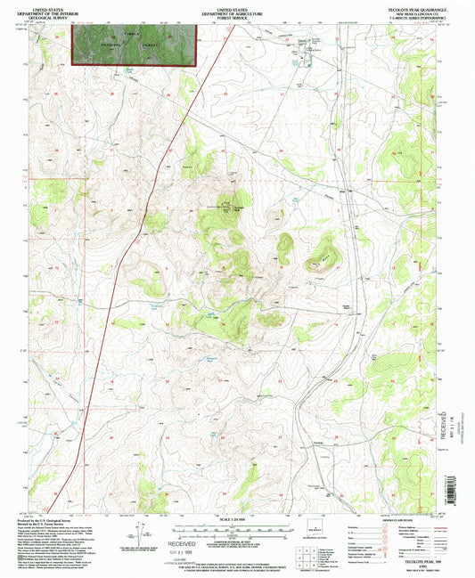 Classic USGS Tecolote Peak New Mexico 7.5'x7.5' Topo Map Image