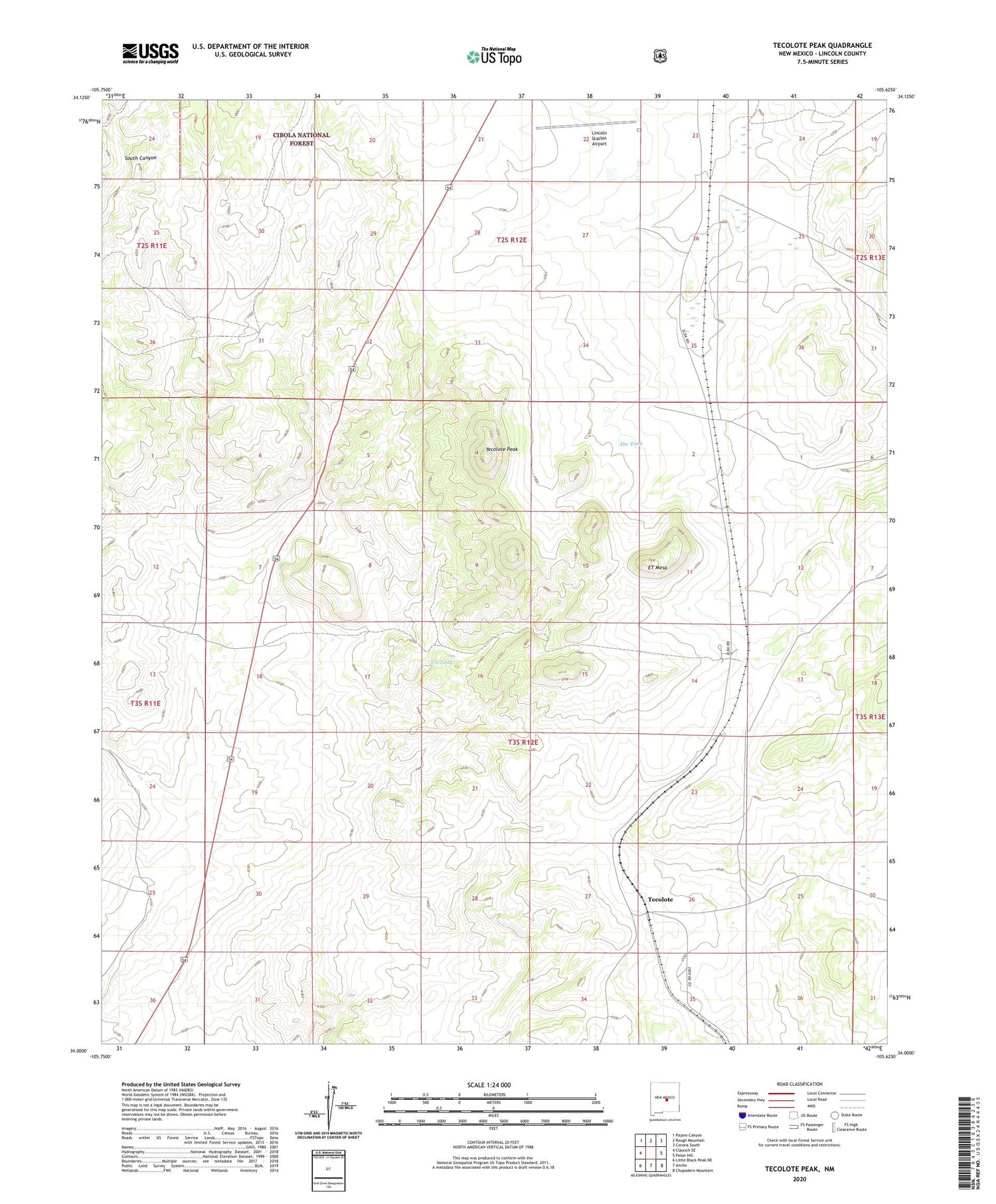 Tecolote Peak New Mexico US Topo Map Image