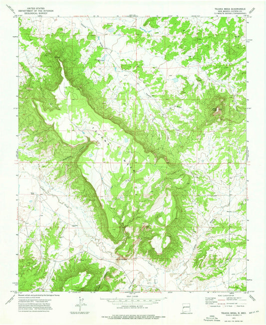Classic USGS Tejana Mesa New Mexico 7.5'x7.5' Topo Map Image