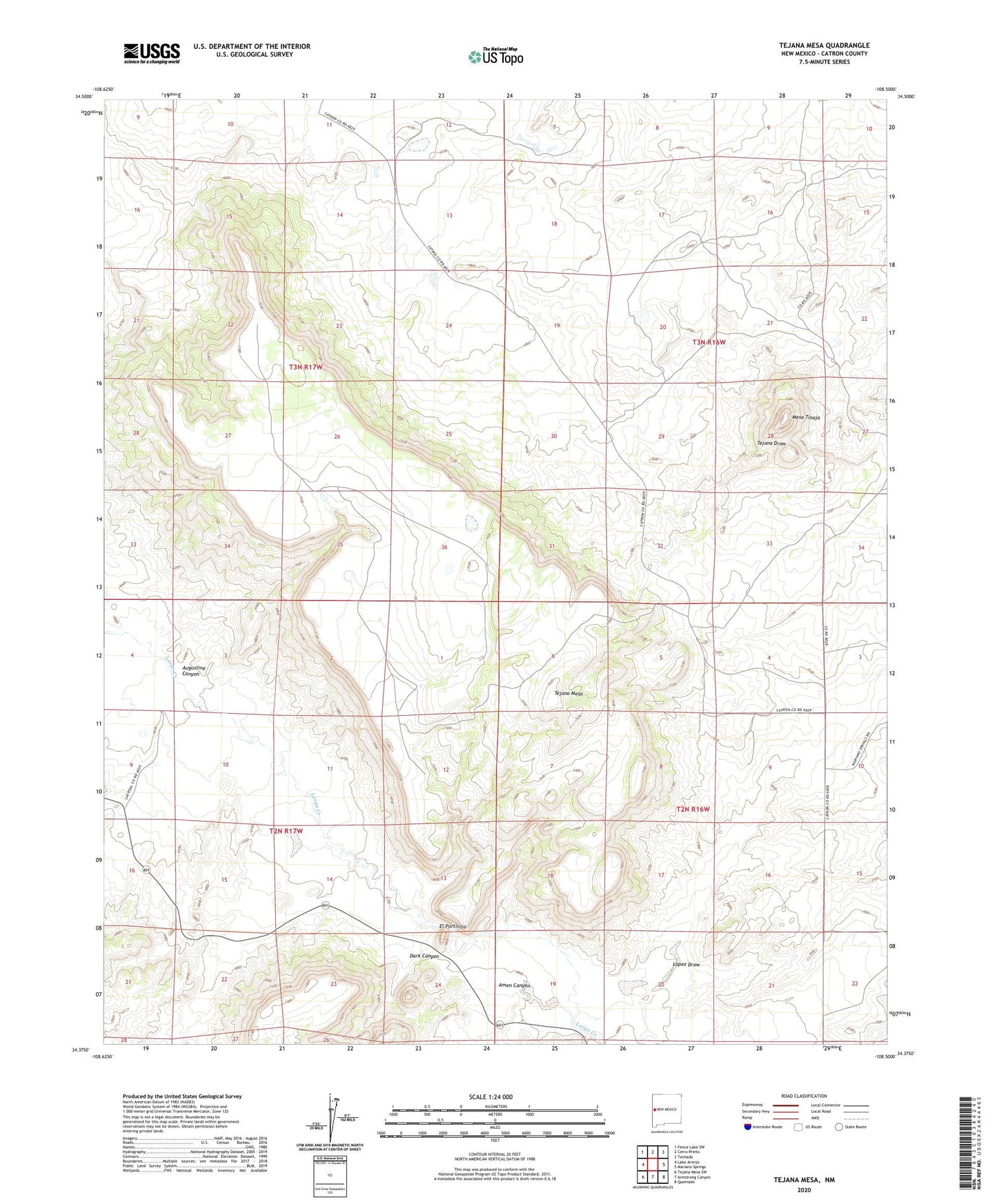 Tejana Mesa New Mexico US Topo Map Image