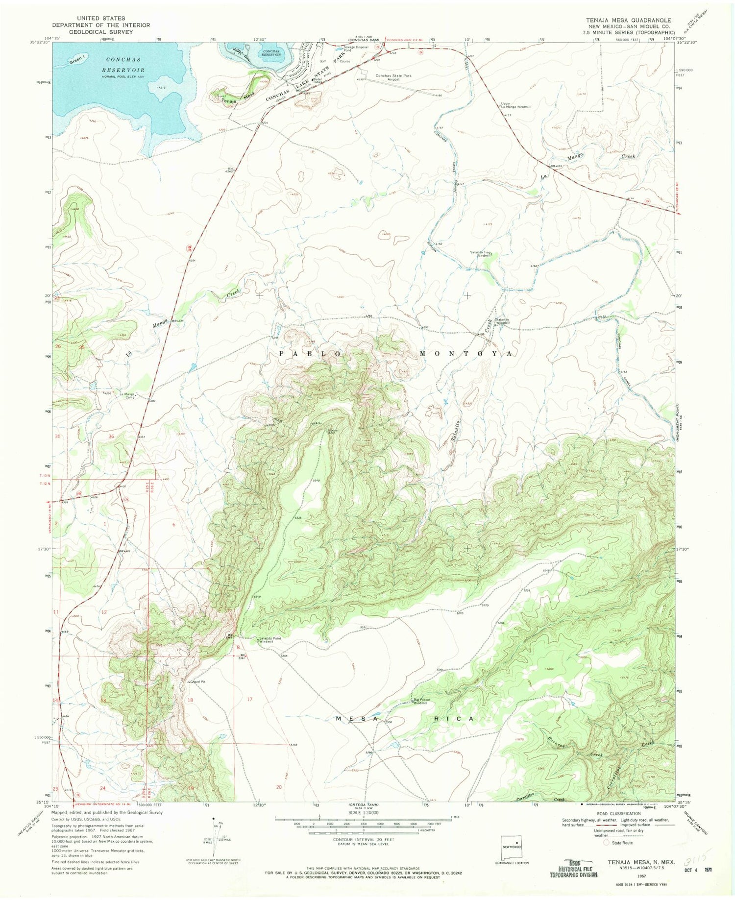 Classic USGS Tenaja Mesa New Mexico 7.5'x7.5' Topo Map Image