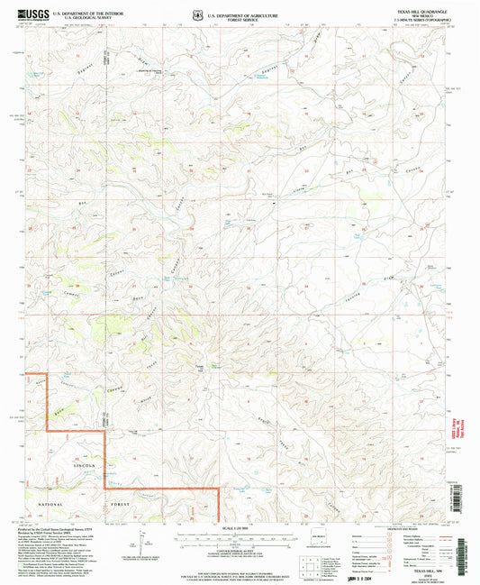 Classic USGS Texas Hill New Mexico 7.5'x7.5' Topo Map Image