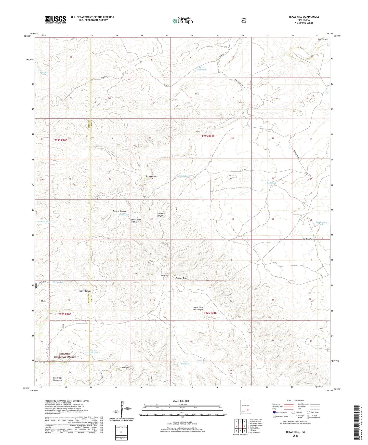 Texas Hill New Mexico US Topo Map Image