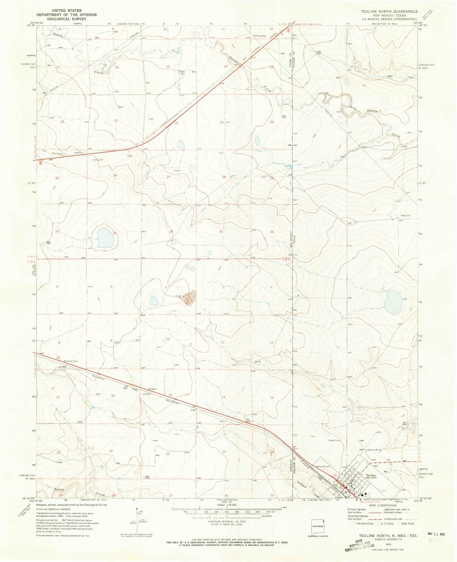 Classic USGS Texline North Texas 7.5'x7.5' Topo Map Image